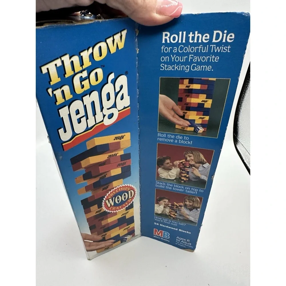Vtg‎ Throw N Go Jenga 1995 Milton Bradley Wood Piece Color Blocks Missing Die